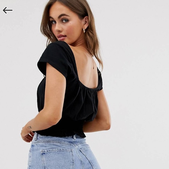 ASOS square neck crop top with shirred waist - Picture 2 of 5